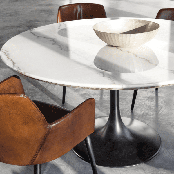 Flamant Aboah White Marble Round Dining Table | The Elms