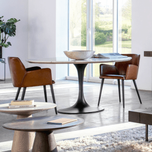 Flamant Aboah White Marble Round Dining Table | The Elms