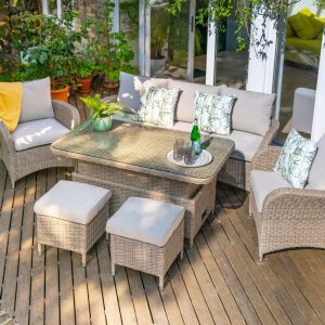Monaco Sand Lounge Dining Set with Adjustable Table | Outdoor Living | Garden Sets | The Elms