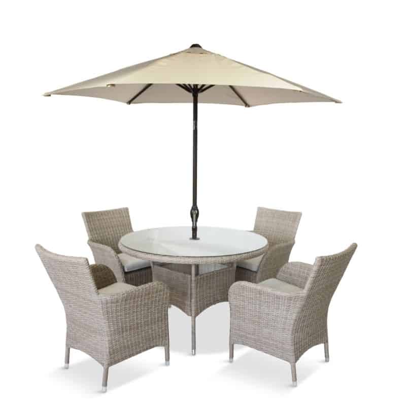 Monaco Sand 4 Seat Dining Set with 2.5m Parasol | Outdoor Living | Garden Sets | The Elms