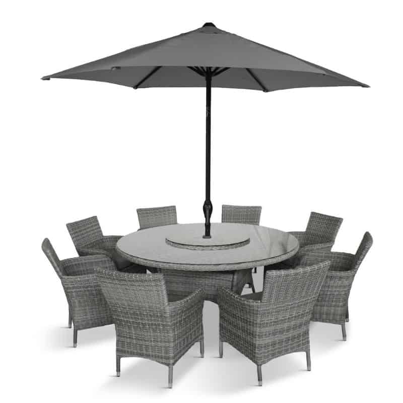 Monaco Stone 8 Seat Dining Set with Weave Lazy Susan and 3.0m Parasol | Outdoor Living | Garden Sets | The Elms
