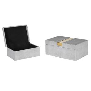 Set of 2 Faux Shagreen Boxes with Gold Trim | The Elms
