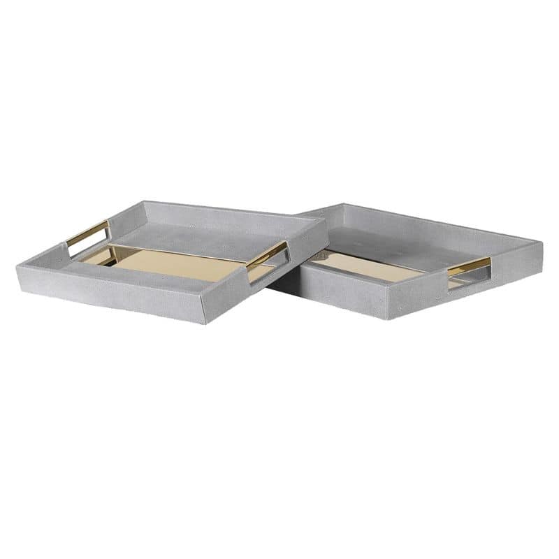 Set of 2 Faux Shagreen Trays with Gold Rim | Display & Storage | Trays| The Elms