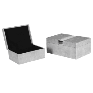 Set of 2 Faux Shagreen Boxes with Silver Trim | The Elms