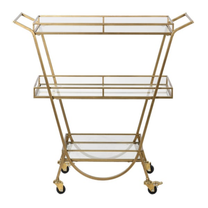 3 Tier Gold and Glass Drinks Trolley | The Elms