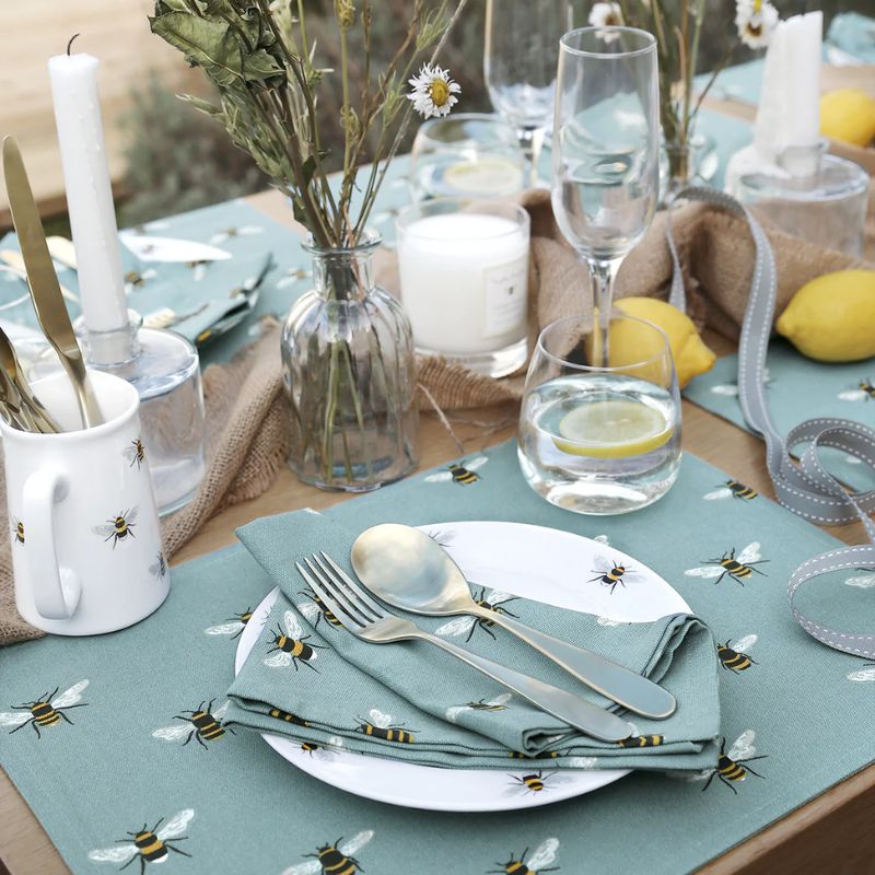 Bees Teal Fabric Placemat | Placemats | Kitchenware | The Elms