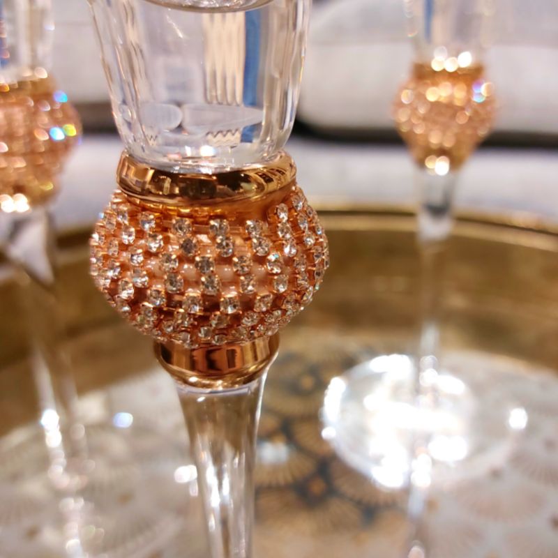 Rose Gold Diamante Champagne Glasses - Set of 4 | Cups & Glasses | Glasses | The Elms