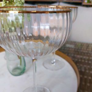 Gold Rim Ribbed Round Champagne Glasses - Set of 4 | Cups & Glasses | Glasses | The Elms