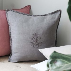 Crown Monogram Linen Cushion - Grey | Soft Furnishings | Cushions | The Elms