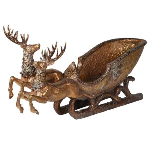 Dual Deer Golden Sleigh | Christmas | Christmas Decorative Accessories | The Elms