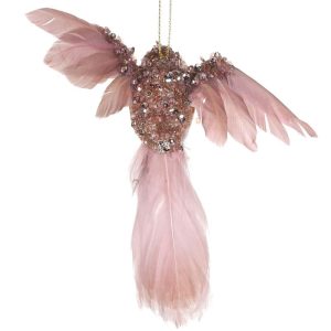 Pink and Gold Feather Hummingbird | Christmas | Christmas Decorative Accessories | The Elms