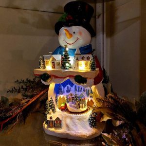 LED Village Scene - Snowman Book and Train | Christmas | Christmas Decorative Accessories | The Elms