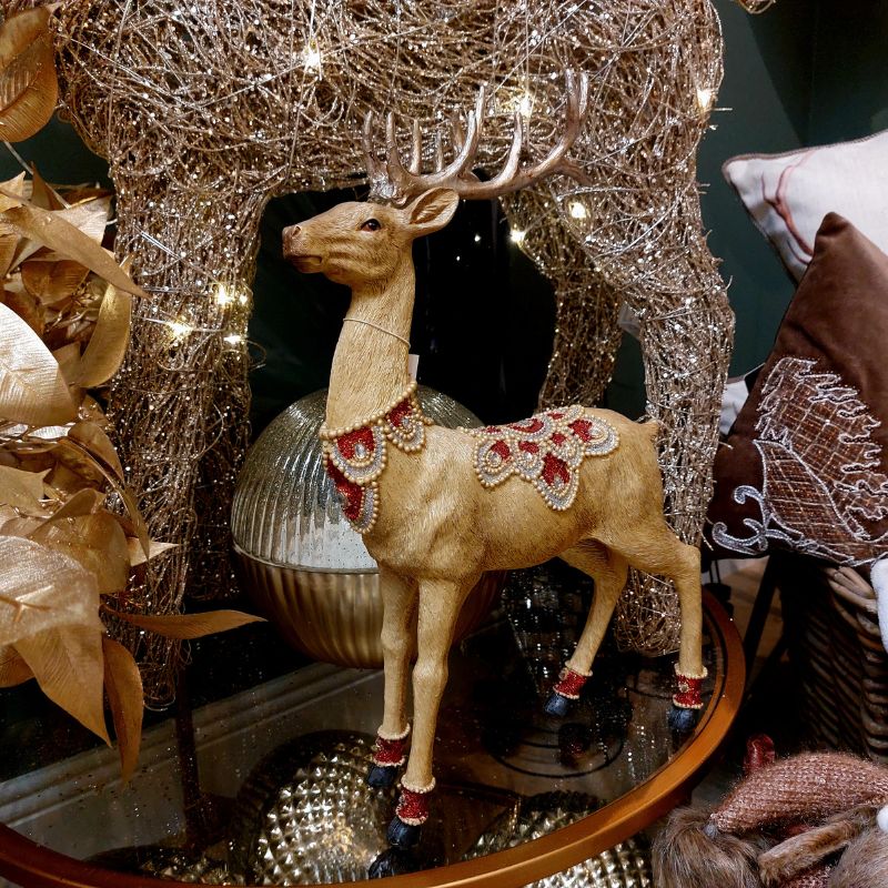 Gold Stag with Red Jewels | Christmas | Christmas Decorative Accessories | The Elms