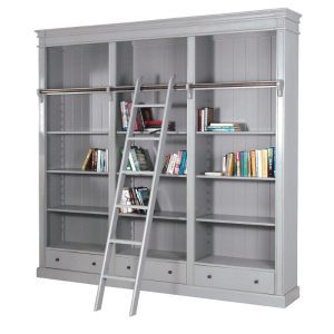 Fayence 3 Drawer Library Bookcase with Ladder - Grey - 40cm x 246cm x 240cm | Display & Storage | Bookshelves | The Elms