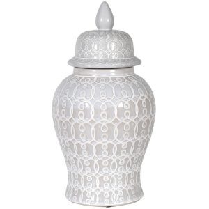 White Patterned Ginger Jar - 49cm | Decorative Accessories | Vases | The Elms